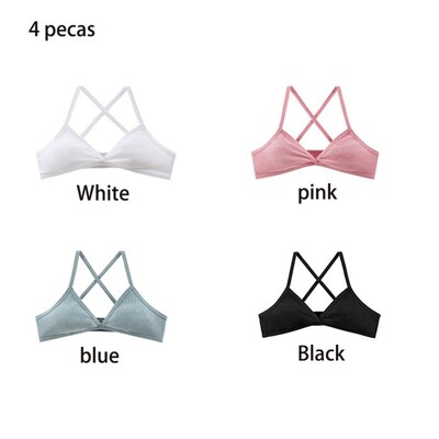Pamučni grudnjak od 4 KOM， grudnjak bez okvira， grudnjak bez boje， top za djevojčice， bešavne udobne seksi za žene teretana/joga/sport