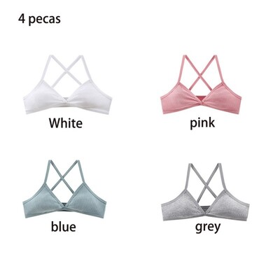 Pamučni grudnjak od 4 KOM， grudnjak bez okvira， grudnjak bez boje， top za djevojčice， bešavne udobne seksi za žene teretana/joga/sport