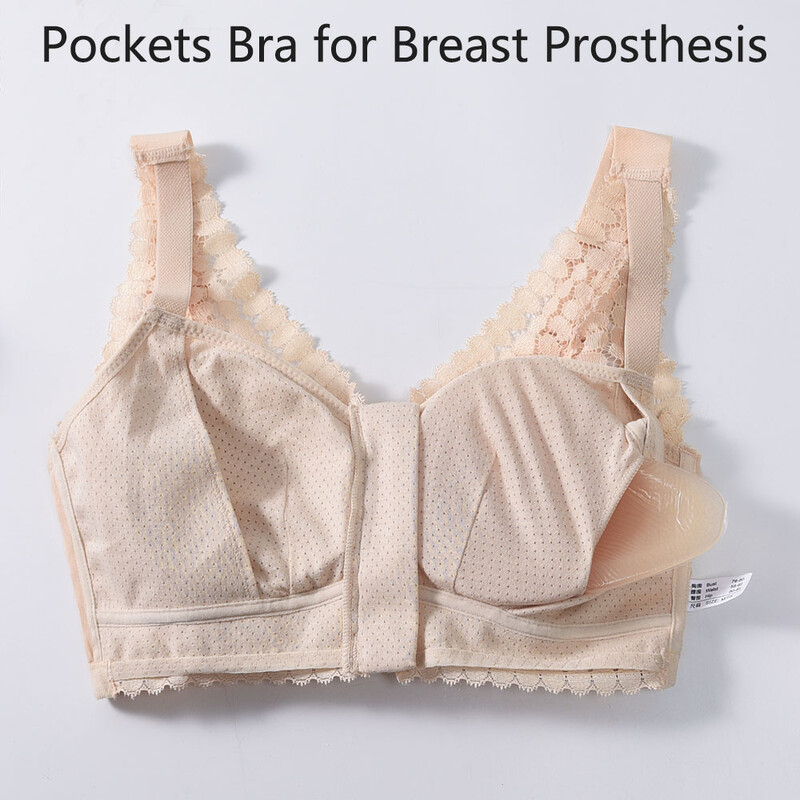 Сутиен с джобове за мастектомия Дамски малък бюст Дамски дантела с пълно покритие, комфорт, памучна вътрешна част