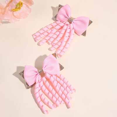 2 bucăți agrafe de păr cu fundă cu panglică solidă roz, cu sclipici, majorete, agrafe pentru copii, accesorii pentru cap pentru fete, instrument de coafare a părului