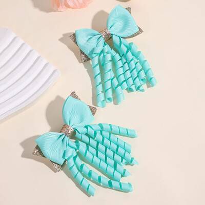 2 bucăți agrafe de păr cu fundă cu panglică solidă roz, cu sclipici, majorete, agrafe pentru copii, accesorii pentru cap pentru fete, instrument de coafare a părului