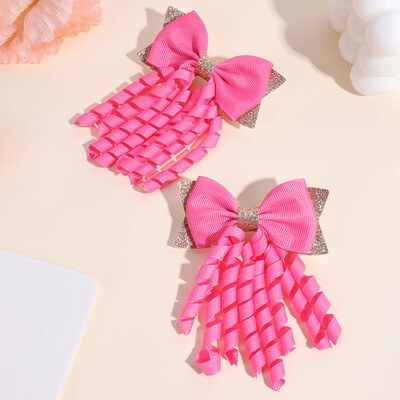2 bucăți agrafe de păr cu fundă cu panglică solidă roz, cu sclipici, majorete, agrafe pentru copii, accesorii pentru cap pentru fete, instrument de coafare a părului