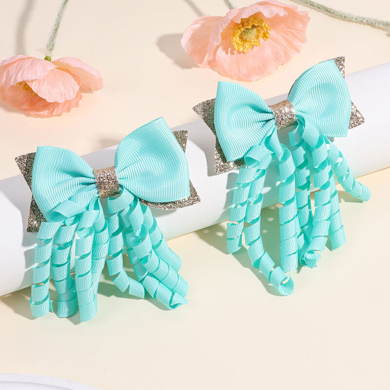 2 bucăți agrafe de păr cu fundă cu panglică solidă roz, cu sclipici, majorete, agrafe pentru copii, accesorii pentru cap pentru fete, instrument de coafare a părului