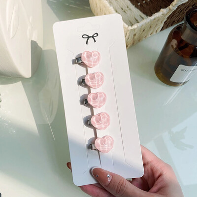 5 kom/set slatke ružičaste mini mašne kopče za djevojčice ljupke ukosnice u obliku srca crtani cvijet ručno rađena pokrivala za glavu dječji dodaci za kosu