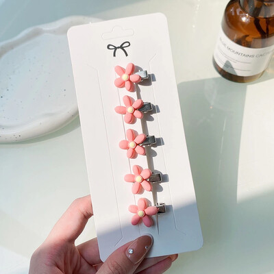 5 kom/set slatke ružičaste mini mašne kopče za djevojčice ljupke ukosnice u obliku srca crtani cvijet ručno rađena pokrivala za glavu dječji dodaci za kosu