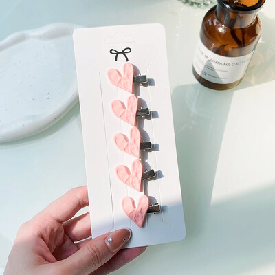 5 kom/set slatke ružičaste mini mašne kopče za djevojčice ljupke ukosnice u obliku srca crtani cvijet ručno rađena pokrivala za glavu dječji dodaci za kosu