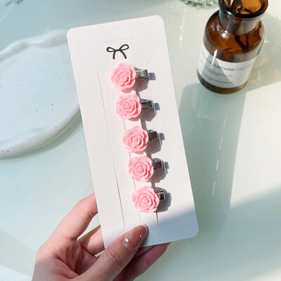 5 kom/set slatke ružičaste mini mašne kopče za djevojčice ljupke ukosnice u obliku srca crtani cvijet ručno rađena pokrivala za glavu dječji dodaci za kosu