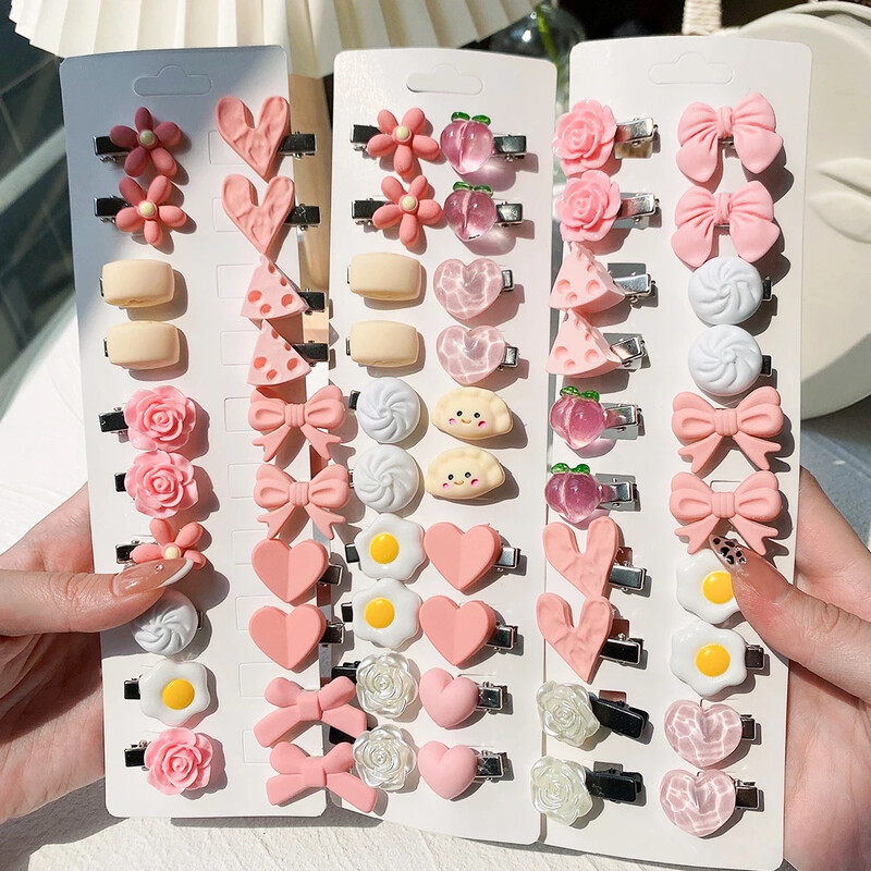 5 kom/set slatke ružičaste mini mašne kopče za djevojčice ljupke ukosnice u obliku srca crtani cvijet ručno rađena pokrivala za glavu dječji dodaci za kosu