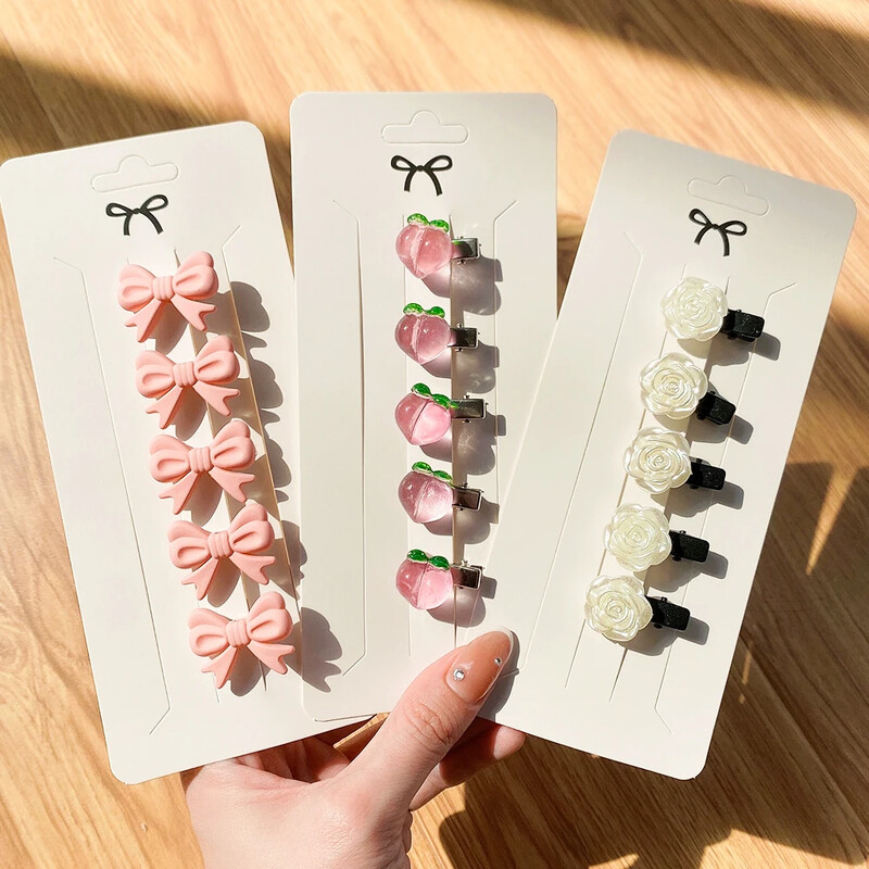 5 kom/set slatke ružičaste mini mašne kopče za djevojčice ljupke ukosnice u obliku srca crtani cvijet ručno rađena pokrivala za glavu dječji dodaci za kosu