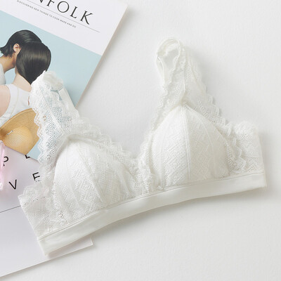Дамски дантелен сутиен, подплата от 100% истинска коприна, триъгълна чашка, удобно дамско бельо, нов сутиен 2024 г., розов, бял