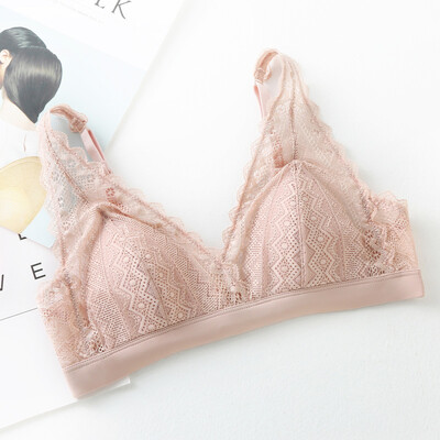 Дамски дантелен сутиен, подплата от 100% истинска коприна, триъгълна чашка, удобно дамско бельо, нов сутиен 2024 г., розов, бял
