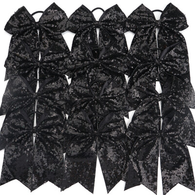 12 funde de 7,5 inchi cu paiete strălucitoare și strălucitoare pentru copii, fete, funde mari pentru majorete, suport pentru coadă de cal, cravate elastice pentru păr