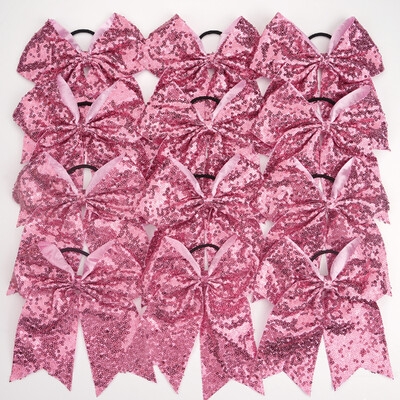 12 funde de 7,5 inchi cu paiete strălucitoare și strălucitoare pentru copii, fete, funde mari pentru majorete, suport pentru coadă de cal, cravate elastice pentru păr