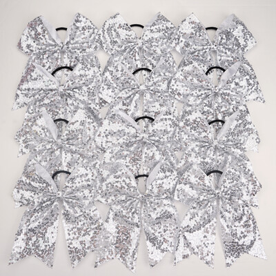 12 funde de 7,5 inchi cu paiete strălucitoare și strălucitoare pentru copii, fete, funde mari pentru majorete, suport pentru coadă de cal, cravate elastice pentru păr