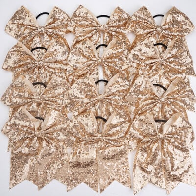 12 funde de 7,5 inchi cu paiete strălucitoare și strălucitoare pentru copii, fete, funde mari pentru majorete, suport pentru coadă de cal, cravate elastice pentru păr