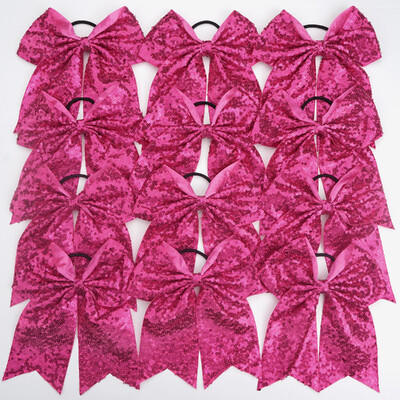 12 funde de 7,5 inchi cu paiete strălucitoare și strălucitoare pentru copii, fete, funde mari pentru majorete, suport pentru coadă de cal, cravate elastice pentru păr