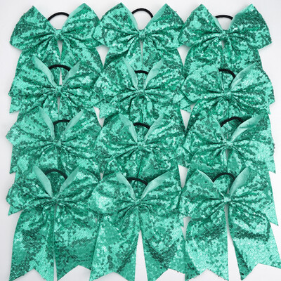 12 funde de 7,5 inchi cu paiete strălucitoare și strălucitoare pentru copii, fete, funde mari pentru majorete, suport pentru coadă de cal, cravate elastice pentru păr