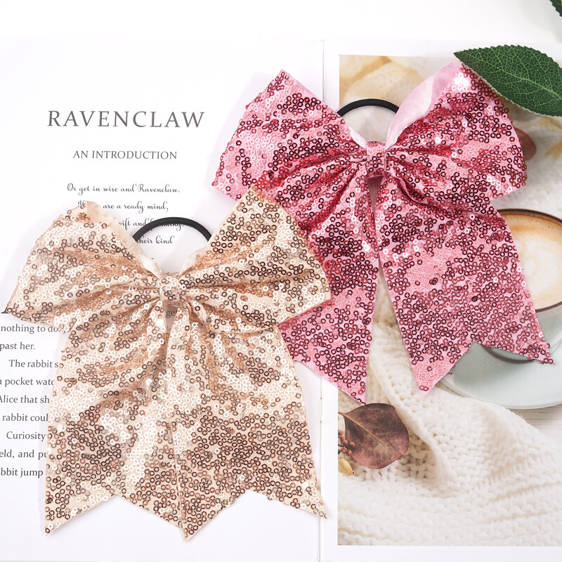 12 funde de 7,5 inchi cu paiete strălucitoare și strălucitoare pentru copii, fete, funde mari pentru majorete, suport pentru coadă de cal, cravate elastice pentru păr