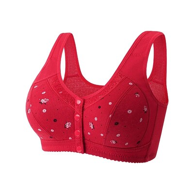 Vezeték nélküli Bralette kényelmes fehérnemű középkorú idős női csipke mellkasborítás Ultravékony anya elöl nyitott csatos pamut