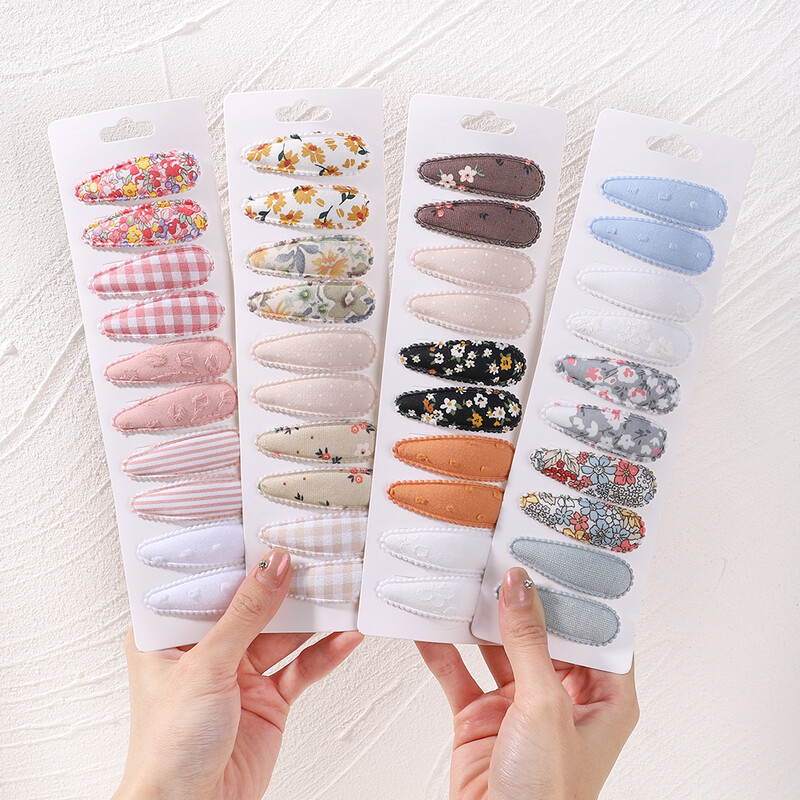 10kom dječje ukosnice za kosu sa svježim printom od legure pamuka Set kopči za kosu karirane tkanine BB ukosnice za malu djecu Hairgripe Pokrivala za kosu Dodaci za kosu