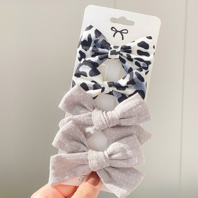 4 bucăți/set agrafă de păr de tricotat cu leopard Agrafe de păr cu fundă drăguț Agrafe de păr lucrate manual Barrette pentru fete Accesorii de păr pentru copii