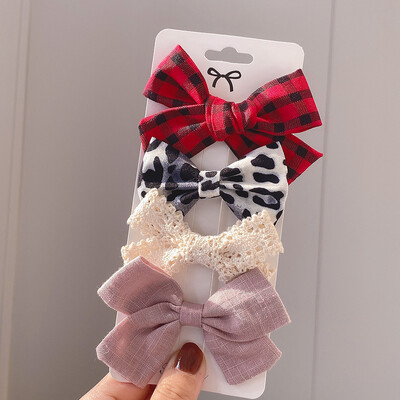 4 bucăți/set agrafă de păr de tricotat cu leopard Agrafe de păr cu fundă drăguț Agrafe de păr lucrate manual Barrette pentru fete Accesorii de păr pentru copii