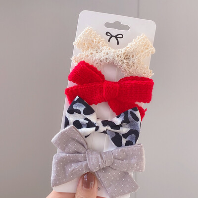 4 bucăți/set agrafă de păr de tricotat cu leopard Agrafe de păr cu fundă drăguț Agrafe de păr lucrate manual Barrette pentru fete Accesorii de păr pentru copii