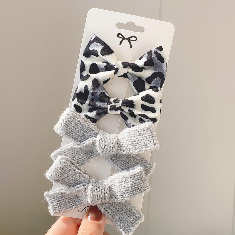 4 bucăți/set agrafă de păr de tricotat cu leopard Agrafe de păr cu fundă drăguț Agrafe de păr lucrate manual Barrette pentru fete Accesorii de păr pentru copii