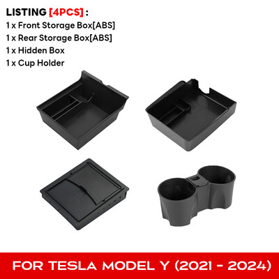 Pentru Tesla Model Y Cutie de depozitare ascunsă Consolă centrală pentru mașină Cotiera față și spate Flocare stratificată Grilă organizată Container Slide