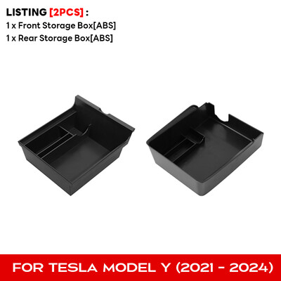 Pentru Tesla Model Y Cutie de depozitare ascunsă Consolă centrală pentru mașină Cotiera față și spate Flocare stratificată Grilă organizată Container Slide