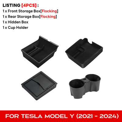 Pentru Tesla Model Y Cutie de depozitare ascunsă Consolă centrală pentru mașină Cotiera față și spate Flocare stratificată Grilă organizată Container Slide