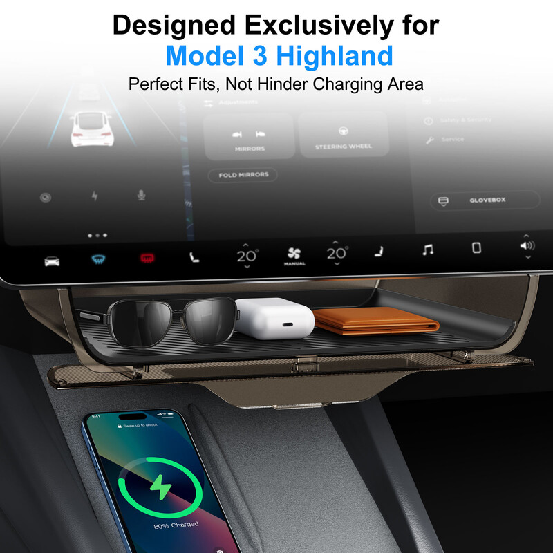 Hipacool organizator na središnjoj konzoli za Tesla Model 3 Highland Skrivena zaštitna ploča Kutija za pohranu automobila ispod središnjeg upravljačkog zaslona