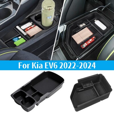 Pentru KIA EV6 2022 2023 2024 Organizator pentru consola centrală Tavă inferioară Cotieră Cutie de depozitare Suport pentru pahare Set 2 buc