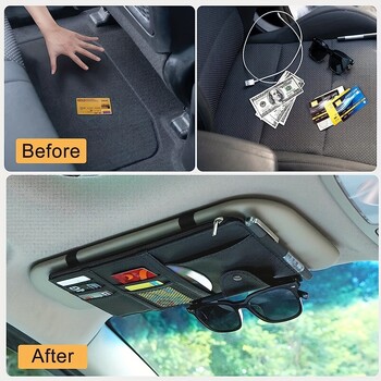 PU δέρμα Premium Sun Visor Organizer αυτοκινήτου με χώρο αποθήκευσης σε πολλές τσέπες Ιδανικό για στυλό για κάρτες γυαλιών ηλίου και είδη ταξιδιού