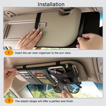 PU δέρμα Premium Sun Visor Organizer αυτοκινήτου με χώρο αποθήκευσης σε πολλές τσέπες Ιδανικό για στυλό για κάρτες γυαλιών ηλίου και είδη ταξιδιού