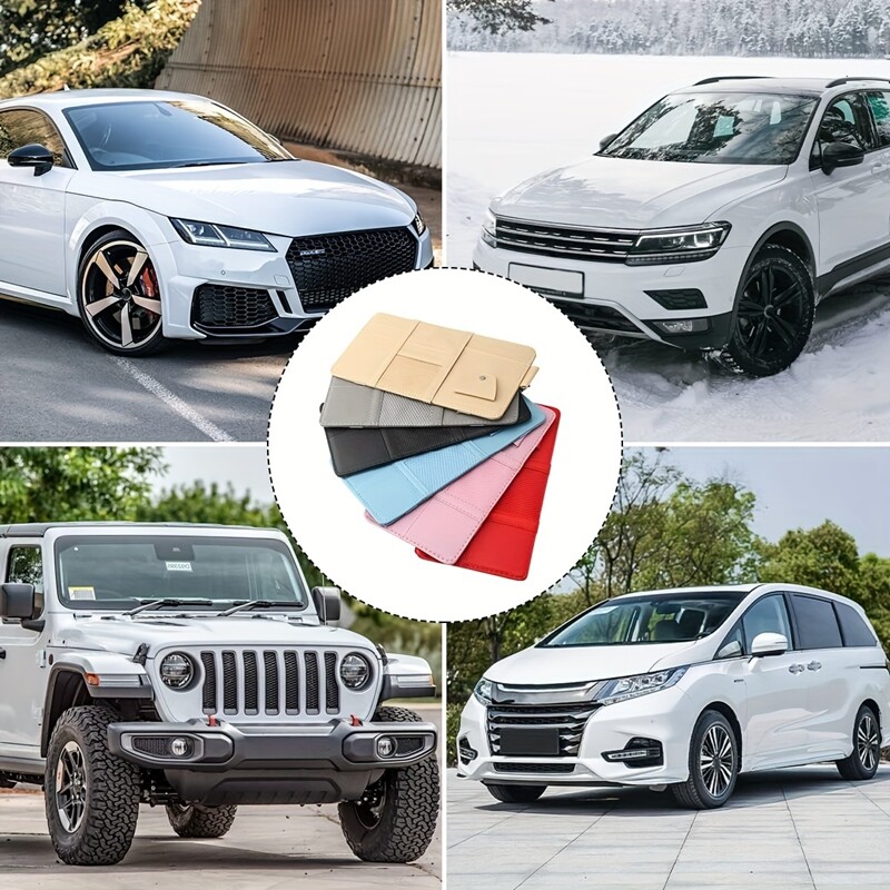 Organizator premium din piele PU pentru parasolar pentru mașină cu depozitare cu mai multe buzunare Ideal pentru carduri pentru ochelari de soare, pixuri și obiecte esențiale de călătorie