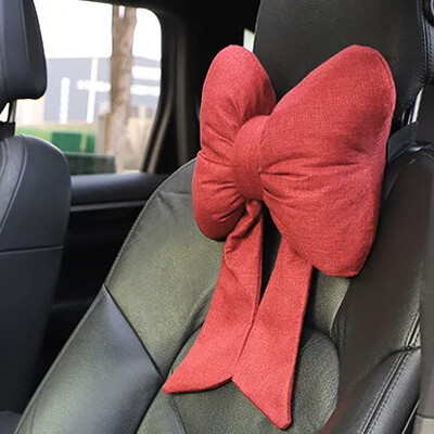 Pernă pentru cap de mașină pernă pentru gât plasă roșu drăguț fundă roz pernă pentru scaunul de mașină patru anotimpuri pernă universală pentru capul mașinii cu fundă roșie