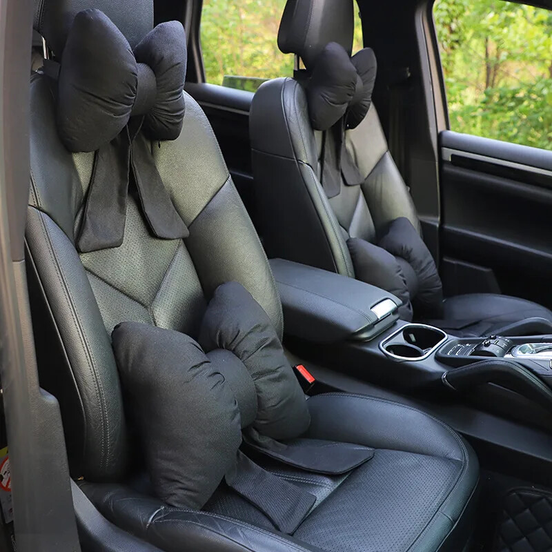 Pernă pentru cap de mașină pernă pentru gât plasă roșu drăguț fundă roz pernă pentru scaunul de mașină patru anotimpuri pernă universală pentru capul mașinii cu fundă roșie