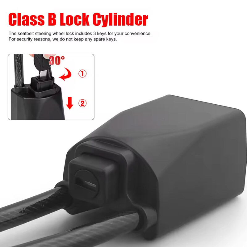 Универсално устройство против кражба за заключване на волана на автомобила Заключване на катарамата на предпазния колан Ключалки със стоманен кабел Ключалка със стоманено въже за автомобили