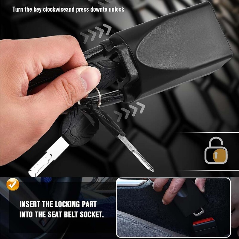 Čelični uređaj za zaključavanje upravljača protiv krađe s uvlačnim podebljanim kabelom otpornim na posjekotine, kopčom sigurnosnog pojasa za automobile i SUV vozila