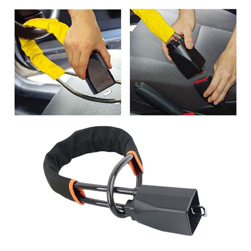 Универсално заключване на волана на колата с катарамите за предпазни колани Здраво заключване за камион SUV Ван RV Предотвратяване на кражба против заключване на устройства