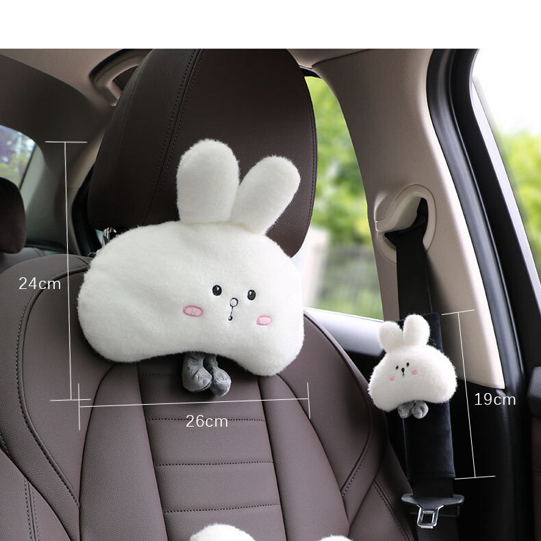 1 buc pernă drăguță pentru gât, iepure alb, cu animale din desene animate, tetieră, odihnă de călătorie, accesorii pentru interiorul mașinii, cadou creativ