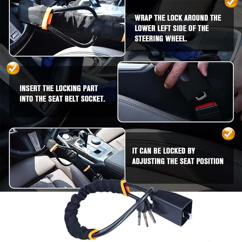 Sigurnosni protuprovalni sustav automobila Pojačana čelična sajla Višenamjenska brava za upravljač s podesivom sigurnosnom kopčom Brava za automobil