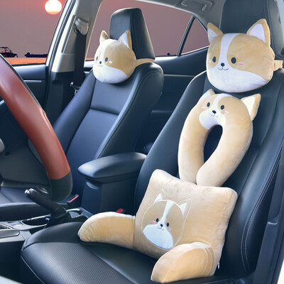 „Corgi Shiba Inu“ animacinių filmų automobilio galvos atramos kaklo apsauginė pagalvė U formos pagalvės automobilio juosmens pora „Four Seasons“ universali