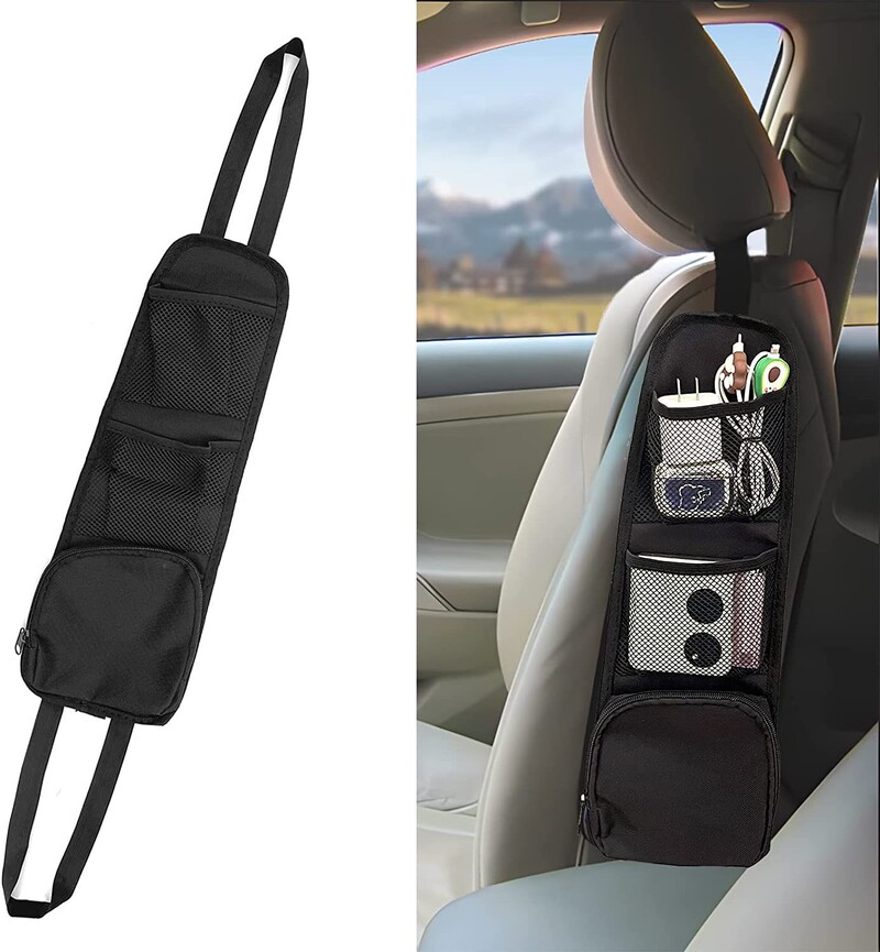 1 buc geantă pentru agățat pentru spate scaun auto, pânză Oxford, impermeabilă, rezistentă la presiune termică, mâner, geantă de depozitare laterală, compresie pentru vehicul