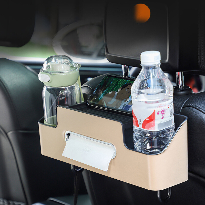 Cutie de depozitare pentru tetiera auto ABS, cu suport pentru pahare, tavă de masă pentru scaunul din spate, pentru accesorii de interior auto, 1 buc.