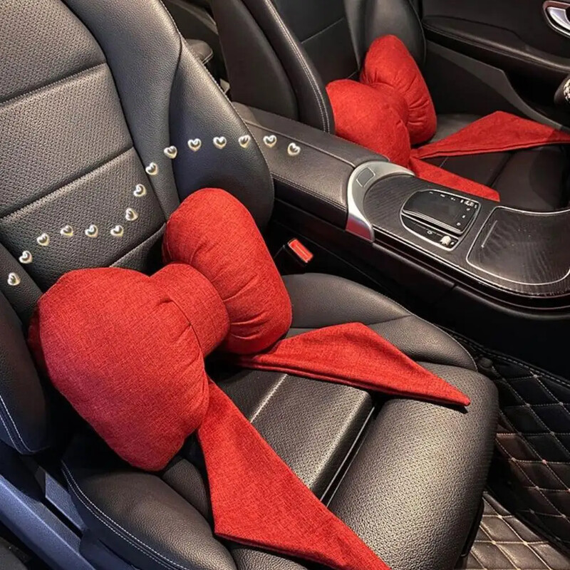 Arc drăguț din talie Scaun de mașină cu desene animate pentru mașină Tetiera pentru patru anotimpuri Pernă pentru mașină pentru femei Pernă pentru gât