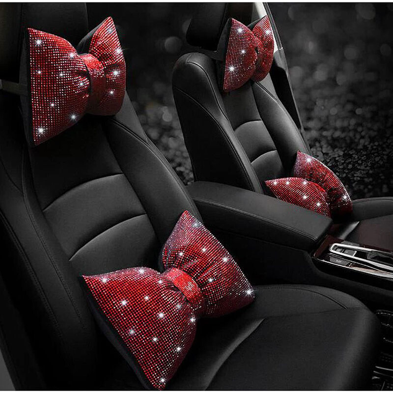 Automašīnas dimanta priekšgala galvas balsts kakla spilvens Creative Hot Rhinestone dāmu sēdekļa spilvens salona apdares aksesuāri 7 krāsu izvēle