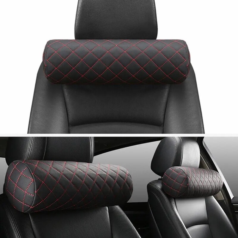Cilindru universal super moale din piele Tetiera pentru mașină, cu spumă cu memorie, respirabilă, pernă pentru cap, suport pentru gât, pernă de odihnă, accesorii auto