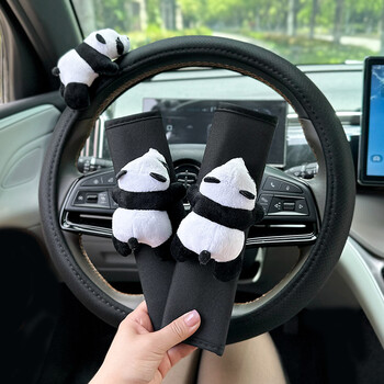 Сладка карикатура Panda Doll Ice Silk Автомобилни интериорни аксесоари Седалка Облегалка за глава Възглавница за врата Поддръжка Универсален автомобил Калъф за предпазен колан